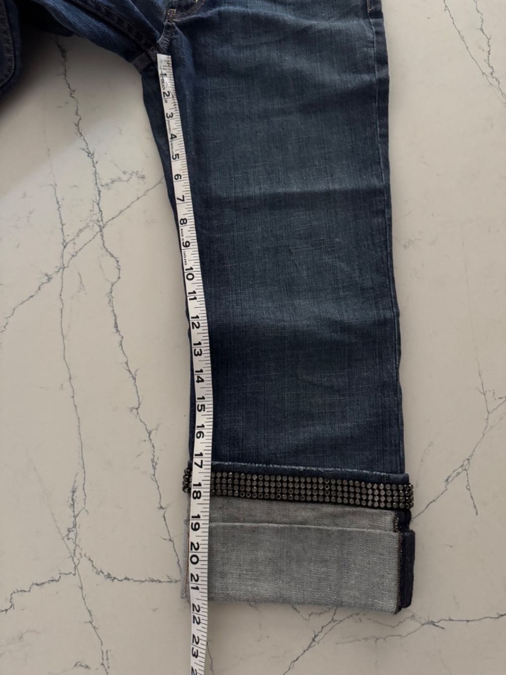 X2 Denim Laboratory Crop Double Cuffed Bootcut  Rhinestone Jeans Size 31 - Picture 5 of 10